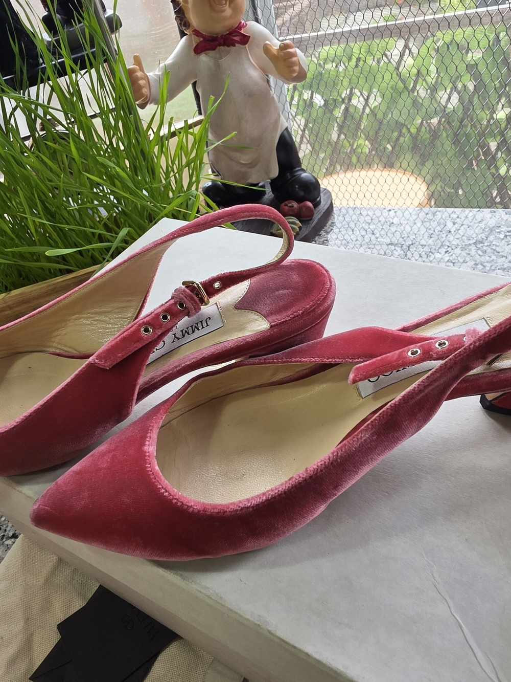Jimmy Choo Raspberry Velvet Slingback Mules - Picture 7 of 11